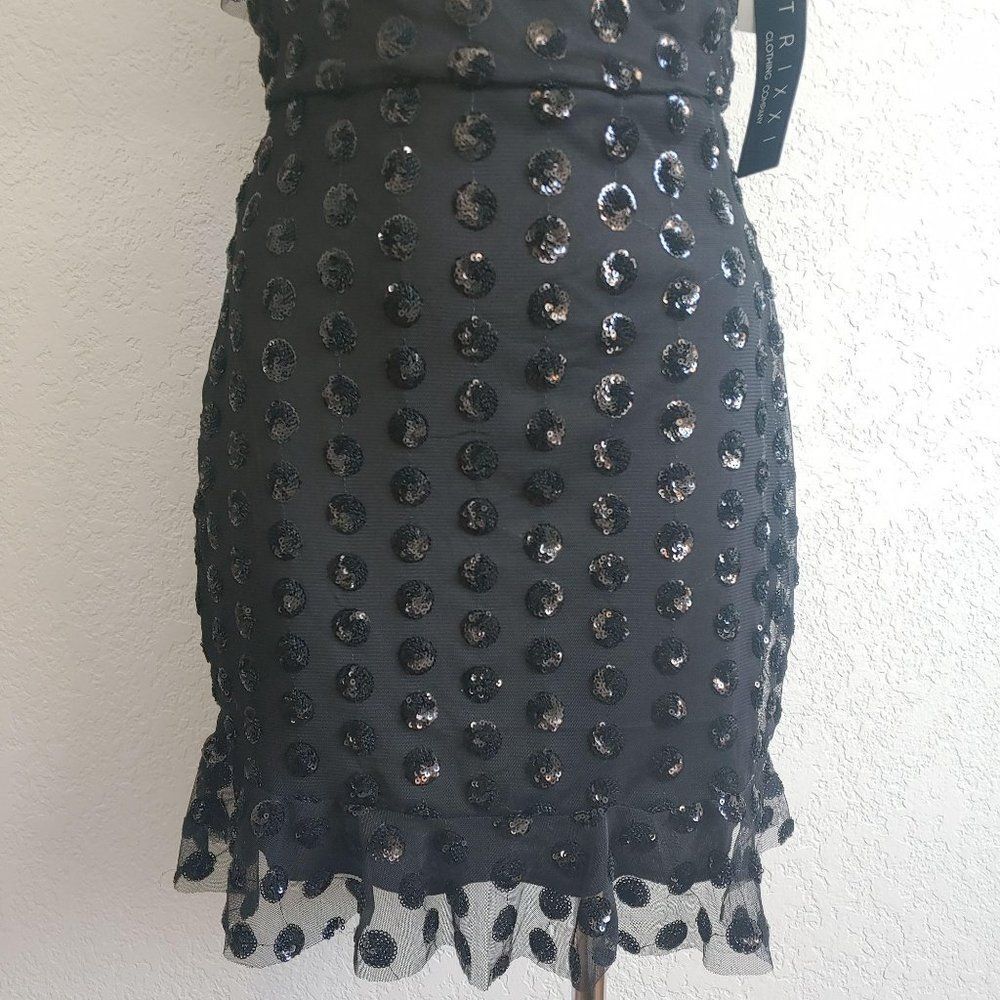 NWT Trixxi Black Sequin Polka Dot Flounce Mini Party Dress Junior 1 Y2K Glam - Picture 6 of 8